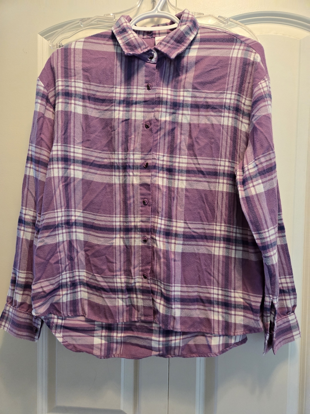 No Boundaries Lavender Plaid Flannel Button-Down Shirt for Women